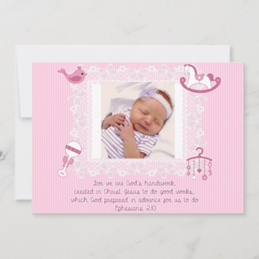 Faire-part Bébé Faire-part, Écriture chrétienne pour fille (Devant)