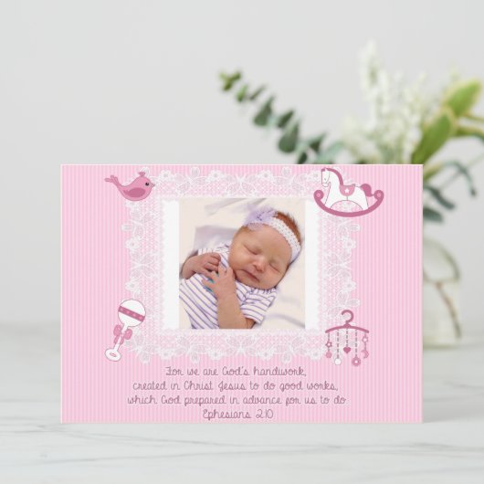 Faire-part Bébé Faire-part, Écriture chrétienne pour fille (Debout devant)