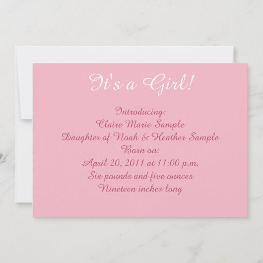 Faire-part Bébé Faire-part, Écriture chrétienne pour fille (Dos)