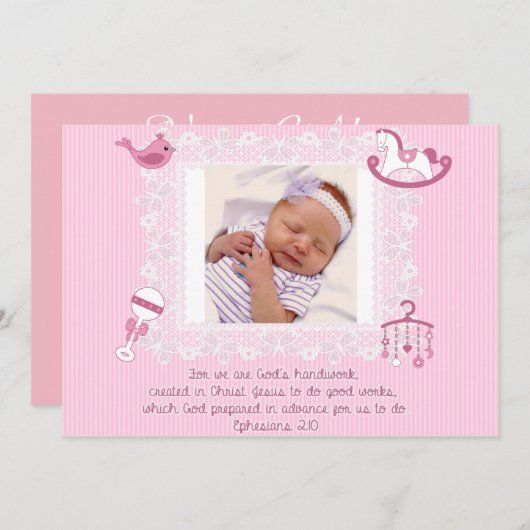 Faire-part Bébé Faire-part, Écriture chrétienne pour fille (Devant / Derrière)