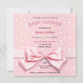 Faire-part Bébé fille au noeud rose à pois (Devant)