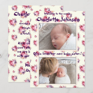 Faire-part Bébé fille avec frère et soeur Nouvelle arrivée