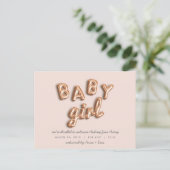 Faire-part BÉBÉ fille ! Carte postale rose gold/rose. (Debout devant)