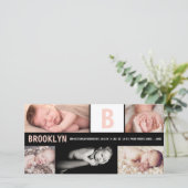 Faire-part Bébé Fille Gros Rose Initiale 5 Photo Collage Nais (Debout devant)