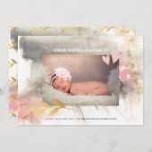Faire-part Bébé Fille moderne Or Gris rose Naissance (Devant / Derrière)