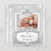 Faire-part Bébé fille ou garçon baptême Baptême Argent Blanc (Devant / Derrière)