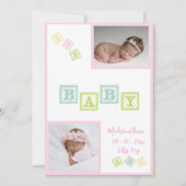 Faire-part Bébé Fille Photo ABC Blocs Naissance rose nouveau- (Devant)