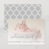 Faire-part Bébé fille Photo Grey Quatrefoil Naissance (Devant / Derrière)