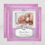 Faire-part Bébé Fille rose Christening Baptême Croix blanche (Devant / Derrière)