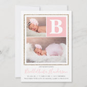 Faire-part Bébé fille rose et or Parties scintillant Faire-pa (Devant)