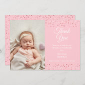 Faire-part Bébé Fille Script Merci Amour Coeurs Photo Naissan (Devant / Derrière)