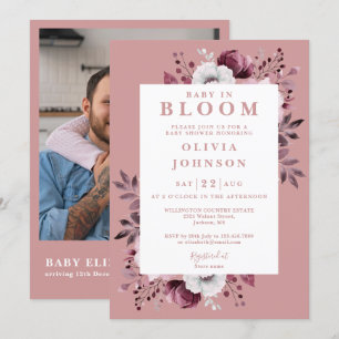 Faire-Part Bébé Fleur Rose Fleurie Photo QR Baby S
