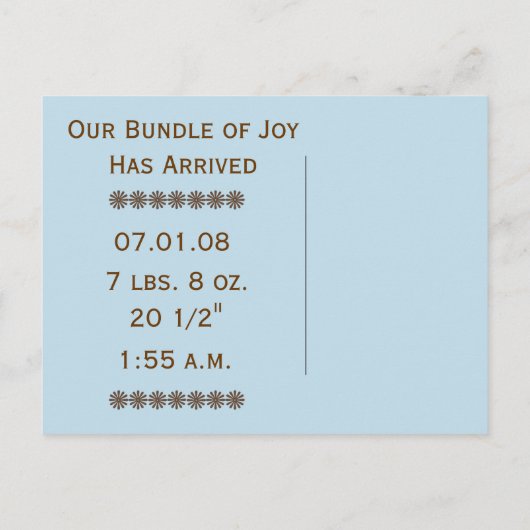 Faire-part bébé garçon (Dos)