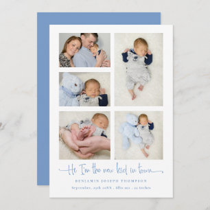Faire-part Bébé garçon 5 Photo Collage Bleu Nouveau Script En