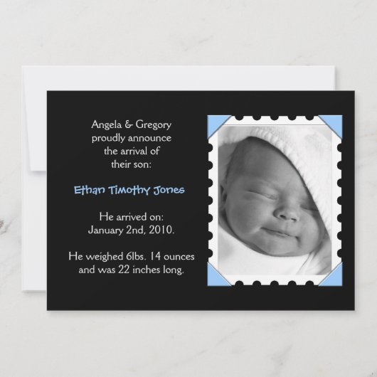 Faire-part Bébé Garçon Anniversation de naissance (Dos)