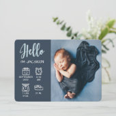 Faire-part Bébé garçon bonjour superposition photo & statisti (Debout devant)