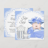 Faire-part Bébé Garçon Gris Bleu Sip And See (Devant / Derrière)