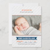 Faire-part Bébé Garçon Moderne Baseball Photo Naissance Navy  (Devant)