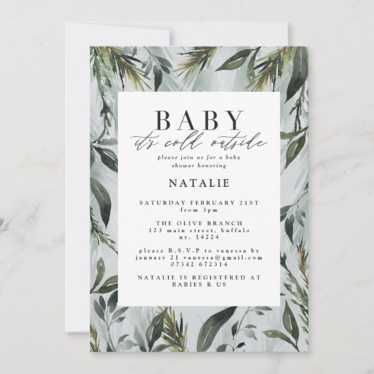 Faire-part Bébé il fait froid dehors baby shower aquarelle (Devant)