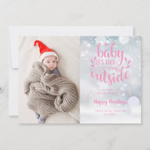 Faire-part Bébé il fait froid dehors Fille rose Vacances Nais