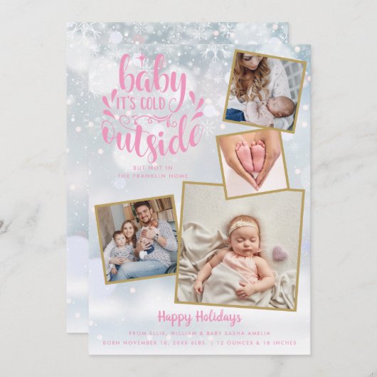 Faire-part Bébé Il fait froid dehors Photo Fille Naissance d' (Devant / Derrière)