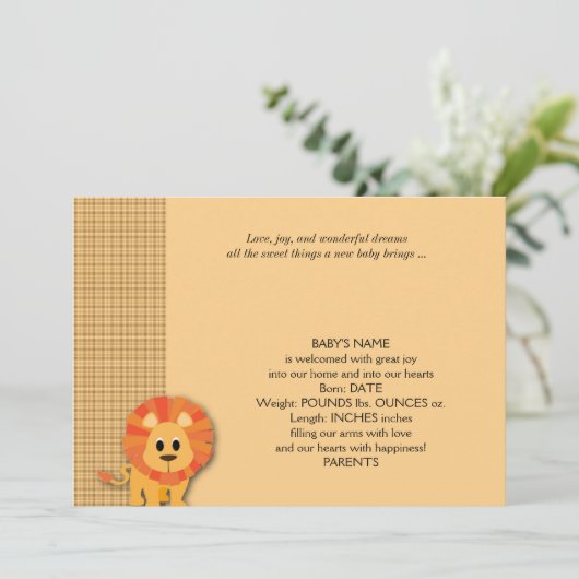 Faire-part bébé Lion de Butterscotch (Debout devant)