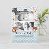 Faire-part Bébé mignon Animaux Garçon Photo Annonces de naiss (Debout devant)