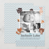 Faire-part Bébé mignon Animaux Garçon Photo Annonces de naiss (Devant / Derrière)