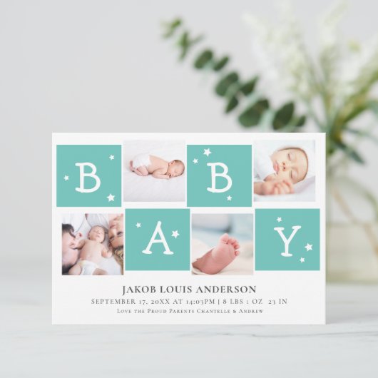 Faire-part BÉBÉ mignon bloc photo collage nouveau-né bébé | T (Debout devant)