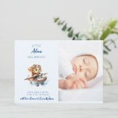 Faire-part Bébé mignon Cartoon bleu léopard | Naissance de ga (Debout devant)