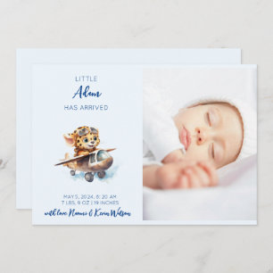 Faire-part Bébé mignon Cartoon bleu léopard   Naissance de ga