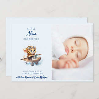 Faire-part Bébé mignon Cartoon bleu léopard | Naissance de ga