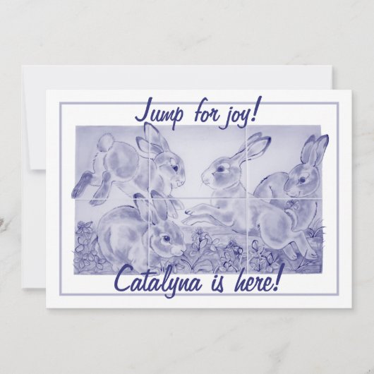 Faire-part Bébé mignon fille ou lapin garçon Art personnalisé (Devant)