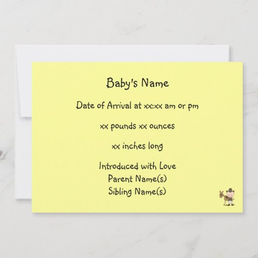 Faire-part Bébé mignon garçon & cheval poney Personnalisé nai (Dos)