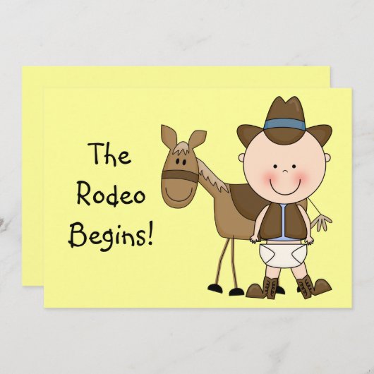 Faire-part Bébé mignon garçon & cheval poney Personnalisé nai (Devant / Derrière)