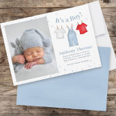 Faire-part Bébé mignon Garçon Whimsical Simple Denim Bleu Vêt