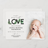 Faire-part Bébé Moderne Tropical Vert Photo Naissance (Devant / Derrière)