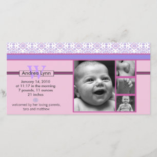 faire-part bébé motif de bandana rose et violet