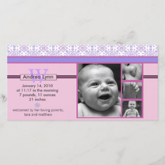 faire-part bébé motif de bandana rose et violet