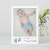 Faire-part Bébé mou Garçon Bleu Empreinte Photo Naissance (Debout devant)