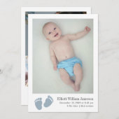 Faire-part Bébé mou Garçon Bleu Empreinte Photo Naissance (Devant / Derrière)