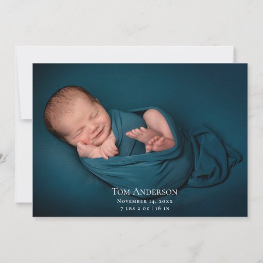 Faire-part Bébé Photo collage Nom élégant Script Birth Anno (Devant)