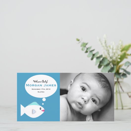 Faire-part Bébé poisson bleu (Debout devant)