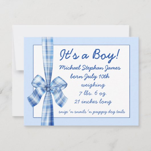 Faire-part bébé pour garçon photo retro bleu arc (Devant)