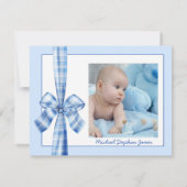 Faire-part bébé pour garçon photo retro bleu arc (Dos)