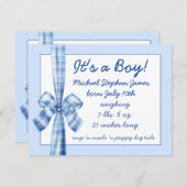 Faire-part bébé pour garçon photo retro bleu arc (Devant / Derrière)