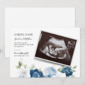 Faire-part Bébé Reveal Dusty Bleu Floral Grossesse botanique (Devant / Derrière)