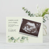 Faire-part Bébé révélateur Eucalyptus Grossesse botanique Gen (Debout devant)