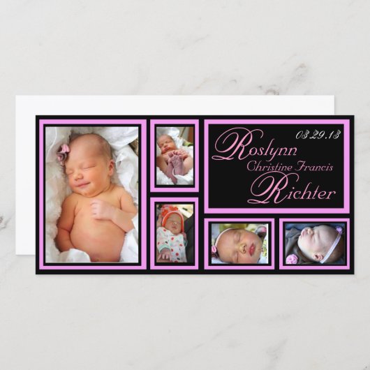 Faire-part bébé - rose (Devant / Derrière)