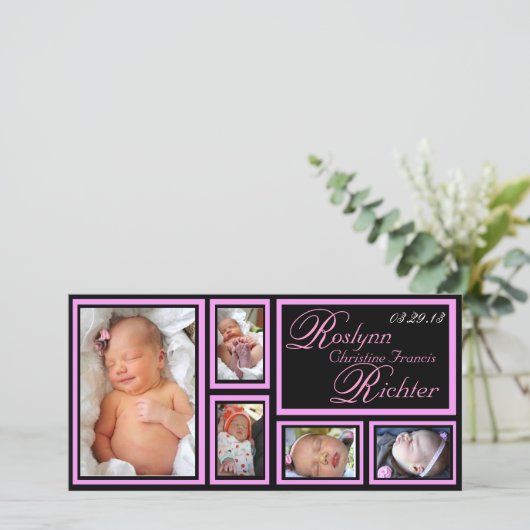 Faire-part bébé - rose (Debout devant)